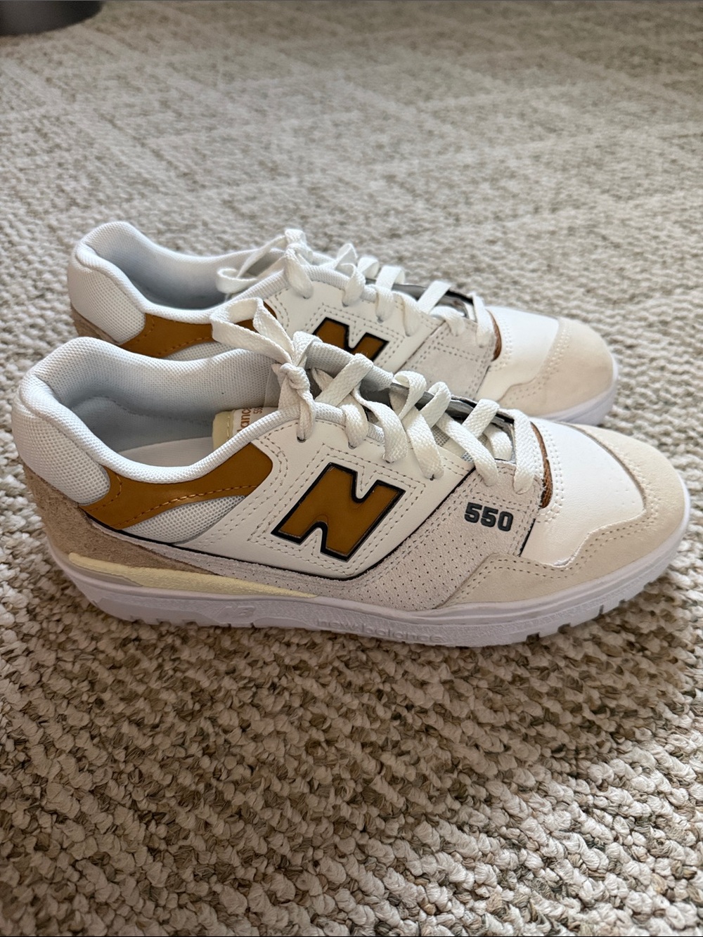 New Balance women’s ' 550 Low-Top Sneakers in White and burnt orange 🍊